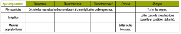 Tableau des méthodes de lutte après implantation de la betterave 