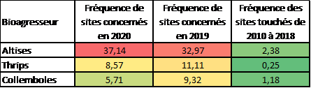 Fréquence de sites touchés par des ravageurs en début de végétation