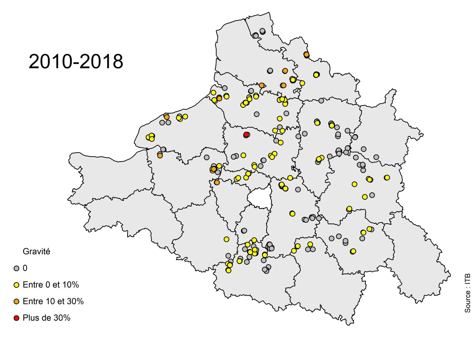 Carte de la pression de la jaunisse dans les parcelles du réseau